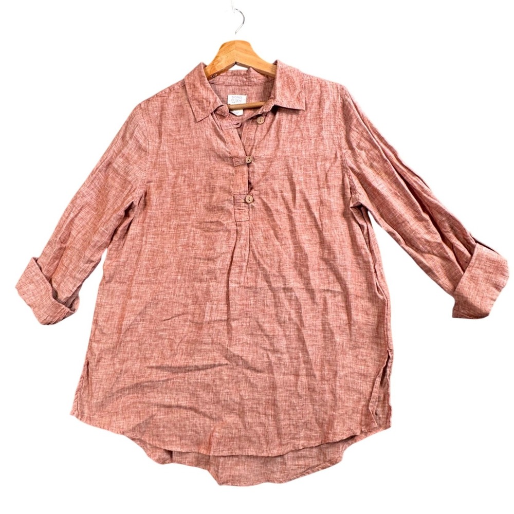 Sigrid Olsen Linen Tunic Womens S Coral Pink Coastal Chic Roll Tab Sleeve - Picture 2 of 8
